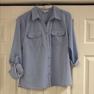 Blue polkadot Patterned Button-Up Shirt